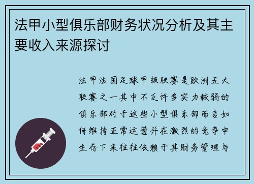 法甲小型俱乐部财务状况分析及其主要收入来源探讨