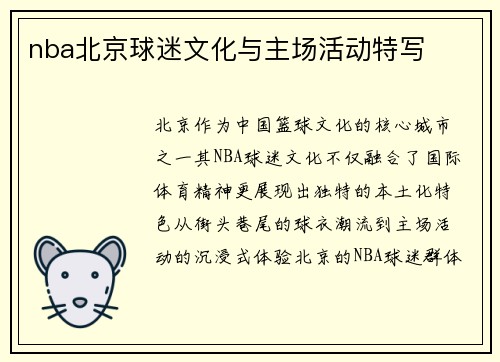 nba北京球迷文化与主场活动特写