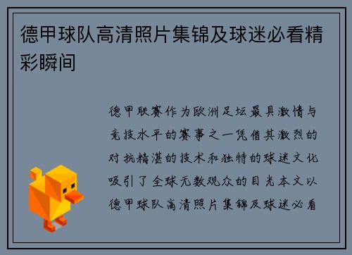 德甲球队高清照片集锦及球迷必看精彩瞬间